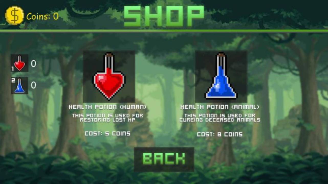 Shop screen of A Merchant’s Life showing two potion types and their coin costs.