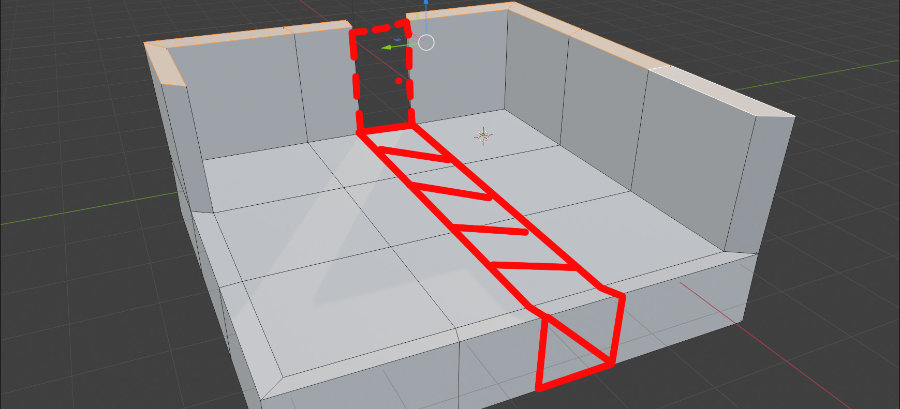 Basic room blockout showing pre-built wall topology for a doorway opening, highlighted in red